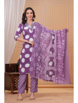 Gahan - Womens Purple Cotton Kurta with Pant & Dupatta