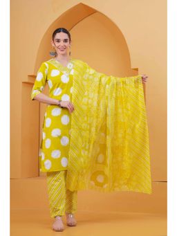 Gahan - Womens Yellow Cotton Kurta with Pant & Dupatta