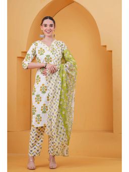 Gahan - Womens Off White Cotton Kurta with Pant & Dupatta