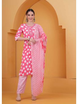 Gahan - Womens Pink Cotton Kurta with Pant & Dupatta