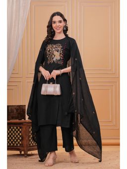 Gahan - Womens Black Cotton Kurta with Palazzo & Dupatta