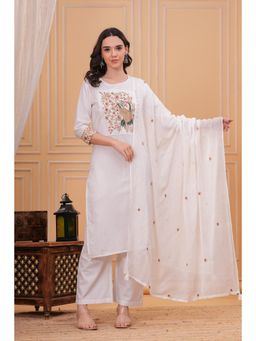 Gahan - Womens White Cotton Kurta with Palazzo & Dupatta