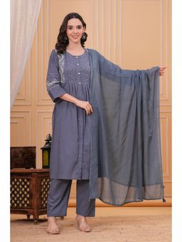 Gahan - Womens Grey Cotton Kurta with Pant & Dupatta