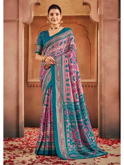 Gahan - Tussar Silk Pink Patola Print Saree with Unstitched Blouse