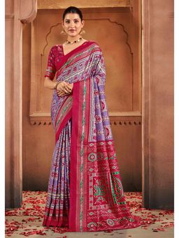 Gahan - Tussar Silk Lavender Patola Print Saree with Unstitched Blouse