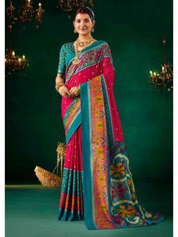 Gahan - Tussar Silk Pink Patola Print Saree with Unstitched Blouse