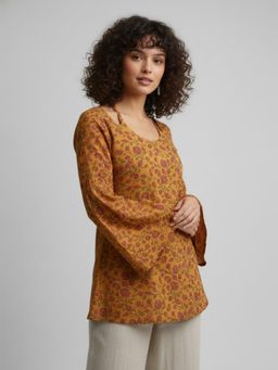 Gahan - Womens Yellow Viscose Rayon Straight Printed Kurti