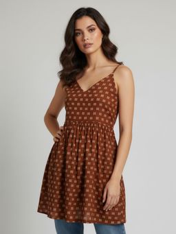 Gahan - Womens Rust Viscose Rayon Straight Printed Kurti