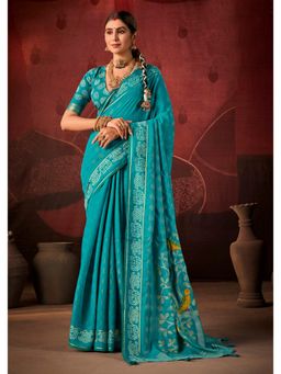 Gahan - Cotton Blue Bandhani Print Saree with Unstitched Blouse