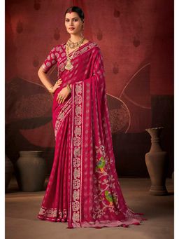 Gahan - Cotton Pink Bandhani Print Saree with Unstitched Blouse