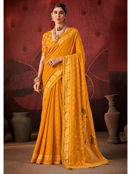 Gahan - Cotton Mustard Bandhani Print Saree with Unstitched Blouse