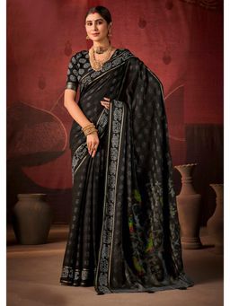 Gahan - Cotton Black Bandhani Print Saree with Unstitched Blouse