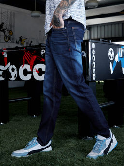 Campus Sutra - Mens Dark Blue Straight Denim Jeans