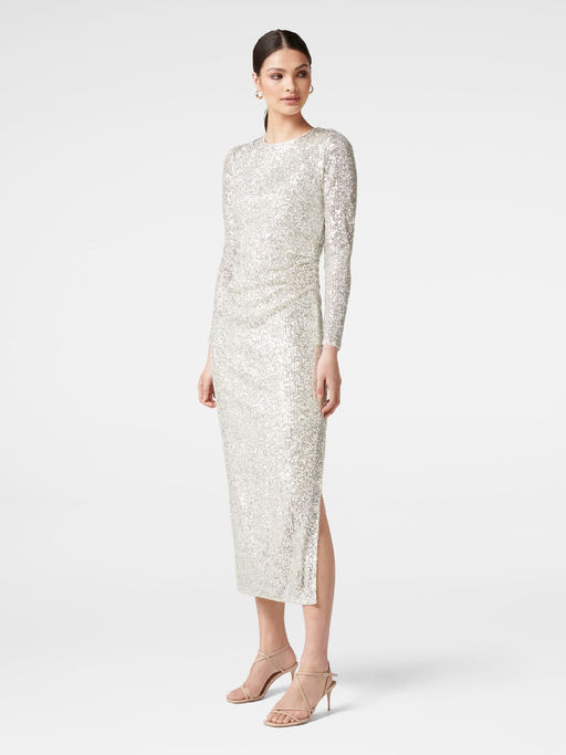forever new silver sequin dress Silver Mini Dress - Sequin Mini Dress - Puff Shoulder Dress