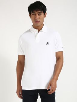 Tommy Hilfiger - White Solid Regular-Fit Cotton Polo T-Shirt