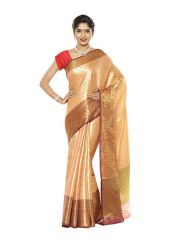 Banarasi Silk Works - Peach Kanchi Silk Pattu Border Saree with Unstitched Blouse