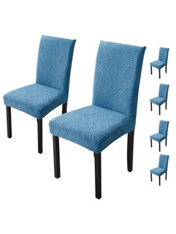 House of Quirk - Chair Cover Removable Washable Short Dining Seat Slipcover - Dark Blue (Pack of 6)