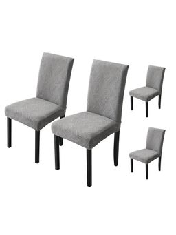 House of Quirk - Chair Cover Removable Washable Short Dining Seat Slipcover - Dark Grey (Pack of 4)