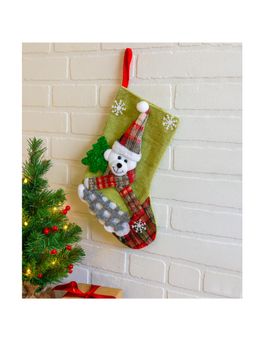 eCraftIndia - Bear Christmas Stocking Decorative Hanging Socks For Home & Xmas Gifting