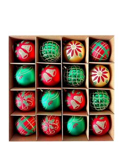Little Surprise Box - 16Pcs Red Green Gold Print Christmas Tree Ornaments Xmas Tree Decoration Set