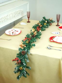 Little Surprise Box - Gold, Green Red Bows Christmas Garland For Home And Table Decor 6 Feet