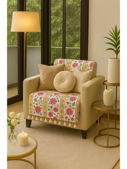 THROW PILLOW - Mustard Ambergeo Printed With Tassels Sofa Cover -1Pc