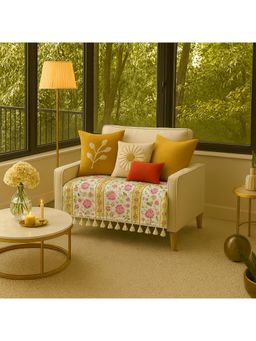 THROW PILLOW - Mustard Blossom Printed With Tassels Sofa Cover 1Pc