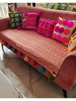 THROW PILLOW - Orange Aztec With Multicolour Tassels Sofa Cover 1Pc