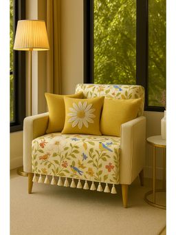 THROW PILLOW - Bird Floral Desighn Printed With Tassels Sofa Cover -1Pc