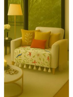 THROW PILLOW - Bird Floral Desighn Printed With Tassels Sofa Cover 1Pc