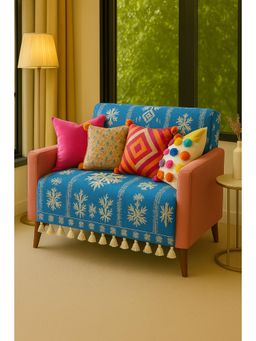 THROW PILLOW - Blue Alpine Printed With Tassels Sofa Cover -1Pc