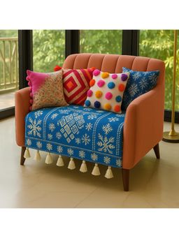 THROW PILLOW - Blue Alpine Printed With Tassels Sofa Cover 1Pc