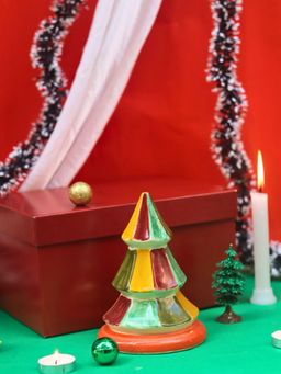 WEAVING HOMES - Vibrant Christmas Tree In A Gift Box Ceramic Christmas Decorative Items
