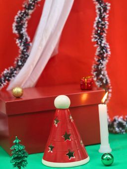 WEAVING HOMES - Santa'S Cap Tea Light Diffuser In A Gift Box Ceramic Christmas Decorative Items