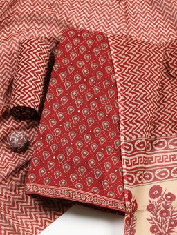 MEENA BAZAAR - Women Maroon Cotton Floral Unstitched Kurta with Pant and Dupatta