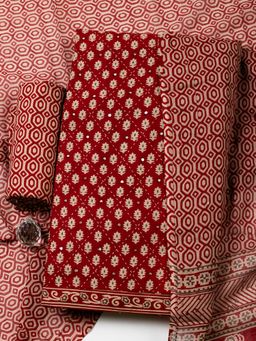 MEENA BAZAAR - Women'S Maroon Cotton Floral Unstitched Kurta with Pant and Dupatta