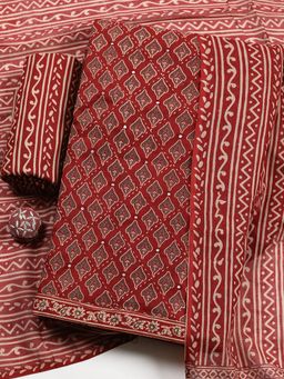 MEENA BAZAAR - Cotton Maroon Floral Unstitched Kurta with Pant and Dupatta