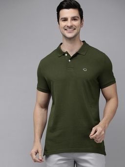 The Bear House - Men's Green Overdyed Slim Fit Polo