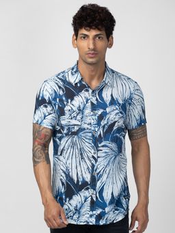 Spykar - Men Navy Blue Cotton Slim Fit Floral Shirt