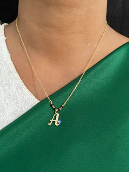 Digital Dress Room - A Letter with Evil Eye Gold Short Mangalsutra