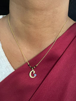 Digital Dress Room - C Letter with Evil Eye Gold Short Mangalsutra