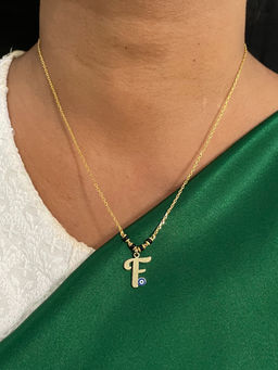 Digital Dress Room - F Letter with Evil Eye Gold Short Mangalsutra