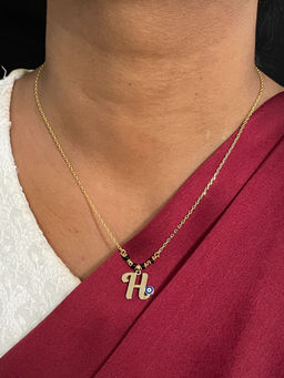 Digital Dress Room - H Letter with Evil Eye Gold Short Mangalsutra