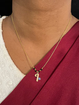 Digital Dress Room - I Letter with Evil Eye Gold Short Mangalsutra