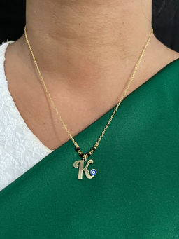 Digital Dress Room - K Letter with Evil Eye Gold Short Mangalsutra