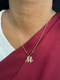 Digital Dress Room - M Letter with Evil Eye Gold Short Mangalsutra