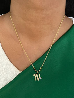Digital Dress Room - N Letter with Evil Eye Gold Short Mangalsutra