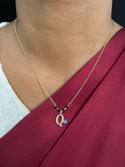 Digital Dress Room - Q Letter with Evil Eye Gold Short Mangalsutra