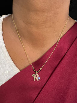 Digital Dress Room - R Letter with Evil Eye Gold Short Mangalsutra