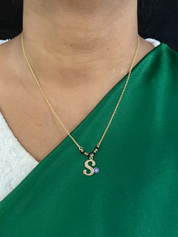 Digital Dress Room - S Letter with Evil Eye Gold Short Mangalsutra